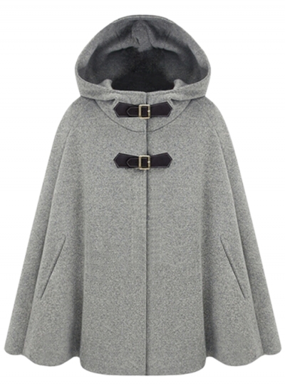Women's Winter Wool Blend Hooded Pockets Cape Cloak Coat