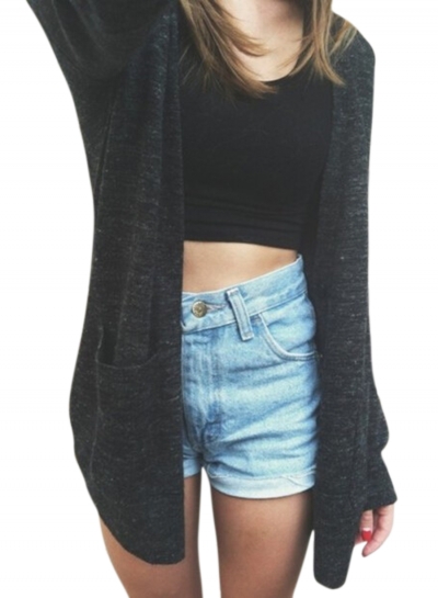 Casual Women's Long Sleeve Knit Open Front Cardigan with Pockets STYLESIMO.com