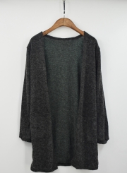 Casual Women's Long Sleeve Knit Open Front Cardigan with Pockets