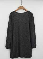 Casual Women's Long Sleeve Knit Open Front Cardigan with Pockets