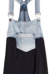 Women's Square Neck Summer Denim Chiffon Midi Overalls Dress
