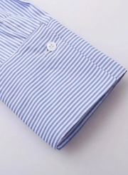 Off Shoulder Long Sleeve Slash Neck Side Buttons Striped Blouse Pullover