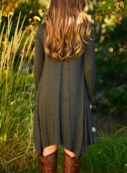 Casual Long Sleeve Asymmetric Hem Stretched Knee Length Knit Dress