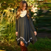 Casual Long Sleeve Asymmetric Hem Stretched Knee Length Knit Dress
