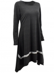 Casual Long Sleeve Asymmetric Hem Stretched Knee Length Knit Dress