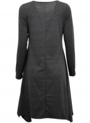 Casual Long Sleeve Asymmetric Hem Stretched Knee Length Knit Dress