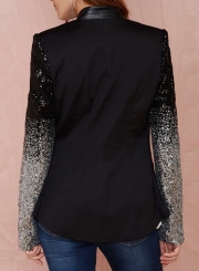 Chic Loose V Neck Long Sleeve Gradient Ramp Sequin Blazer