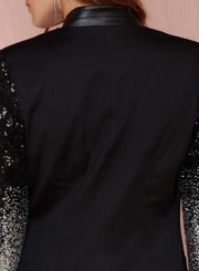 Chic Loose V Neck Long Sleeve Gradient Ramp Sequin Blazer