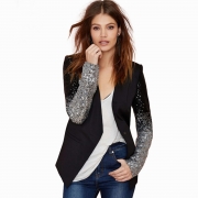 Chic Loose V Neck Long Sleeve Gradient Ramp Sequin Blazer