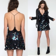 Loose Sleeveless Sequin Spaghetti Strap Backless Mini Night Club Dress