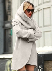 Women's Hooded Long Sleeve Loose Fit Design Woolen Fashion Hooded Coat