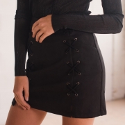 Elegant Zipper Fly Faux Suede Slim Bodycon Lace Up Skirt Going Out Dress