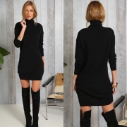 Amazing Long Sleeve Fashion Solid High Neck Sweater Day Dress