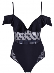 Charming Slim Pattern One Piece Deep V-Neck Polka Dot Swimsuit