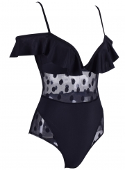 Charming Slim Pattern One Piece Deep V-Neck Polka Dot Swimsuit