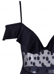 Charming Slim Pattern One Piece Deep V-Neck Polka Dot Swimsuit