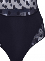 Charming Slim Pattern One Piece Deep V-Neck Polka Dot Swimsuit