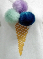 Women's Cute Long Sleeve Ice Cream Graphic Pompon Round Neck Sweatshirt