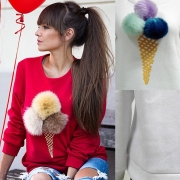 Women's Cute Long Sleeve Ice Cream Graphic Pompon Round Neck Sweatshirt