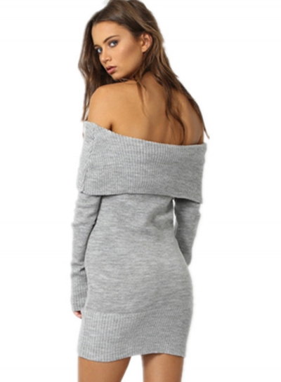 Casual Slash Neck Long Sleeve Mini Bodycon Sweater Day Dress stylesimo.com