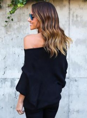 Women's Polyester Off Shoulder Batwing Sleeve Knitting Sweater