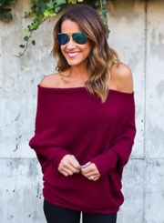 Women's Polyester Off Shoulder Batwing Sleeve Knitting Sweater