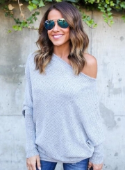 Women's Polyester Off Shoulder Batwing Sleeve Knitting Sweater