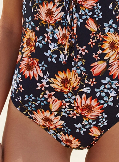 women-s-deep-plunging-lace-up-floral-print-swimsuit