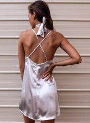 Sexy Sleeveless Spaghetti Strap V Neck Chemise Evening Party Dress