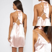 Sexy Sleeveless Spaghetti Strap V Neck Chemise Evening Party Dress