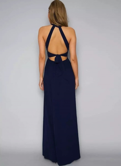 Sleeveless Halter Neck Floral Embroidery Maxi Prom Evening Dress stylesimo.com