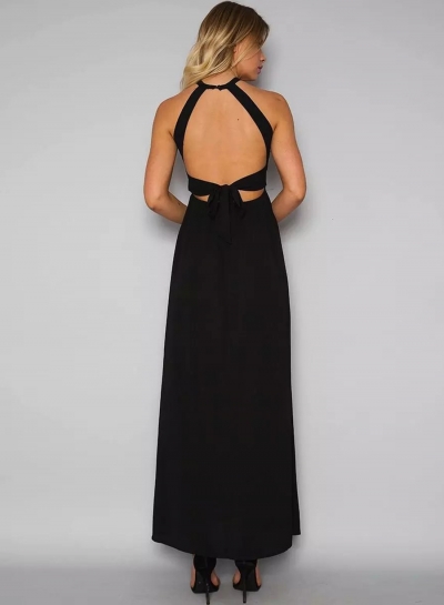 Sleeveless Halter Neck Floral Embroidery Maxi Prom Evening Dress stylesimo.com