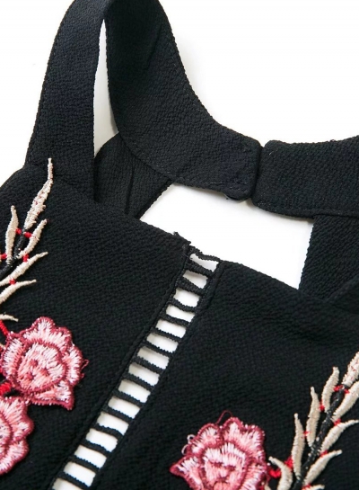 Sleeveless Halter Neck Floral Embroidery Maxi Prom Evening Dress stylesimo.com