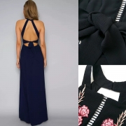 Sleeveless Halter Neck Floral Embroidery Maxi Prom Evening Dress