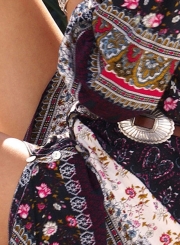 Women's Polyester Regular Bohemian 3/4 Sleeve Button Split Day Dress