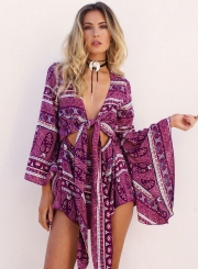 Women's glamourous Long Sleeve Bell Sleeve V Neckline Romper
