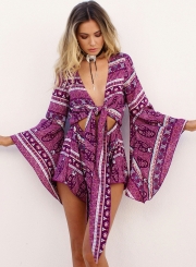Women's glamourous Long Sleeve Bell Sleeve V Neckline Romper