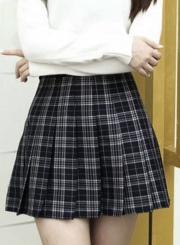 Women's Fashion Plaid Pattern Pleated Mini Skirt Day Dress
