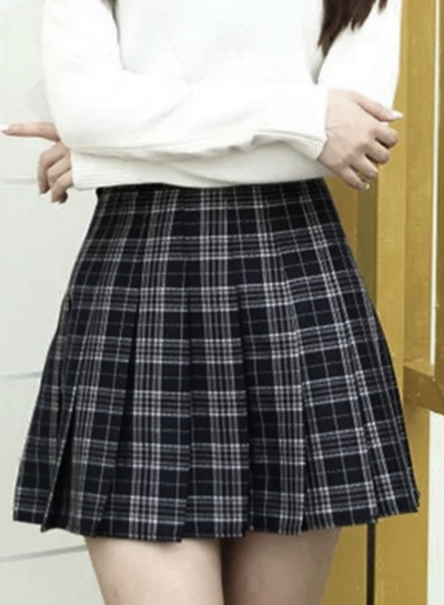 Women's Fashion Plaid Pattern Pleated Mini Skirt Day Dress YOUYOUFASHIONEC.com