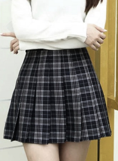 Women's Fashion Plaid Pattern Pleated Mini Skirt Day Dress STYLESIMO.com