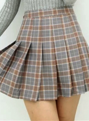Women's Fashion Plaid Pattern Pleated Mini Skirt Day Dress