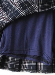 Women's Fashion Plaid Pattern Pleated Mini Skirt Day Dress