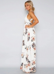 Sleeveless Polyester Halter Neck Floral Print Maxi Day Going Out Dress