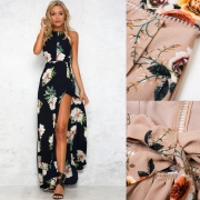 Sleeveless Polyester Halter Neck Floral Print Maxi Day Going Out Dress