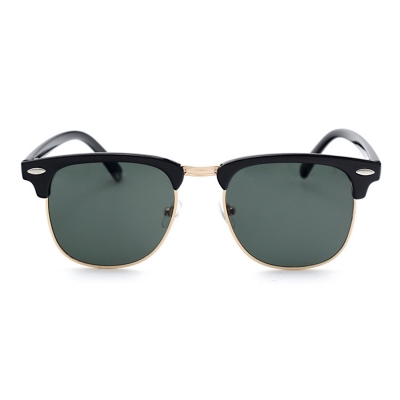 Women's Casual Wooden Retro Metal Large Frame Square Sunglasses YOUYOUFASHIONEC.com