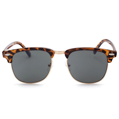 Women's Casual Wooden Retro Metal Large Frame Square Sunglasses YOUYOUFASHIONEC.com