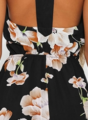 Fashion Polyester Halter Neck Sleeveless Floral Printed Slit Maxi Day Dress