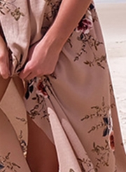 Floral Strapless Short Sleeve High Slit Maxi Party Dress