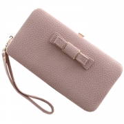 Women's Bow Large Capacity Strap Holder Artificial Leather Long Purse