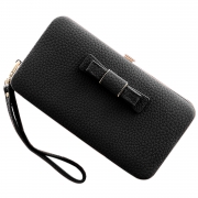Women's Bow Large Capacity Strap Holder Artificial Leather Long Purse